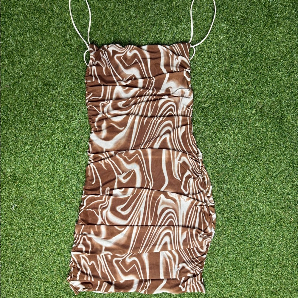 TIC TOC Brown and White Bodycon dress